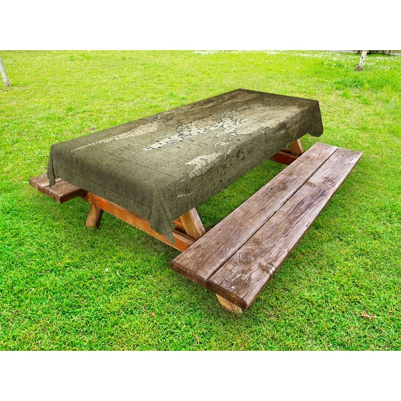 Antique Outdoor Tablecloth, Old World Map with Great Texture Nostalgic Ancient Plan Atlas Trace of Life World, Decorative Washable Fabric Picnic Tablecloth, 58 X 120 Inches, Army Green, by Ambesonne