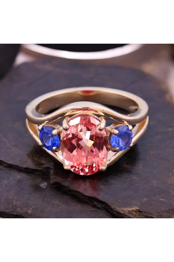 Antique Padparadscha Sapphire Engagement Ring Big Sapphire Gemstone Cluster Ring Women's Fine Jewelry Pinkish Sapphire Anniversary Gifts