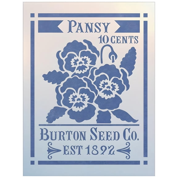 Antique Pansy Seed Packet Stencil - (10.4" x 13.5" Image) Unique Seed Stencil Flower Garden Floral DIY Vase Decor Painting Gifts Crafts Laser Cut Mylar Reusable Templates - The Artful Stencil