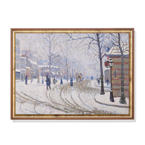 Antique Paris Winter Street Scene Poster Snowy French Landscape Home Decor, 12x18 UNFRAMED