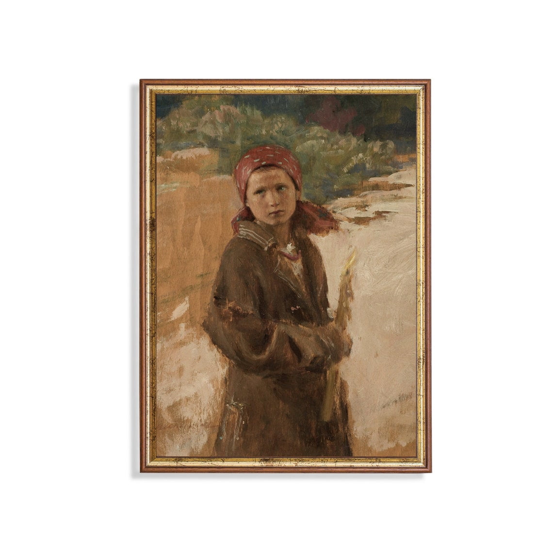 Antique Peasant Girl Portrait Poster Vintage Farmhouse Wall Art ...