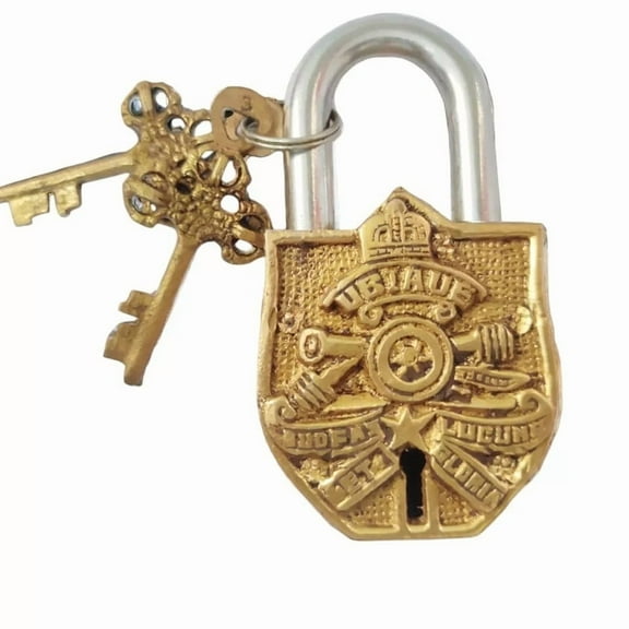 Antique Pentagram Brass Padlock With 2 Keys Functional Lock Pad-Lock Main Door Heavy Duty Security Locks