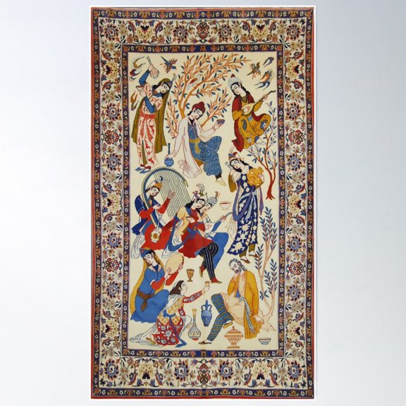 Antique Persian Isfahan Rug Print Poster Wall Art, Modern Wall Decor For Living Room Bedroom, 24x36 UNFRAMED