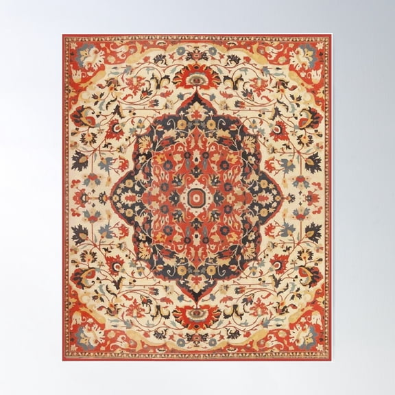 Antique Persian Red Black Floral Pattern Print Poster Wall Art, Modern Wall Decor For Living Room Bedroom, 8x12 UNFRAMED