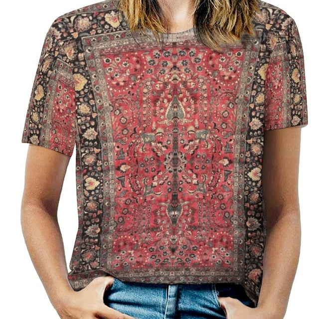 Antique Persian Red Rug Women'S T-Shirt New Fashion Printed Zipper V