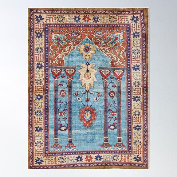 Antique Persian Silk Rug Print Poster Wall Art, Modern Wall Decor For Living Room Bedroom, 8x12 UNFRAMED