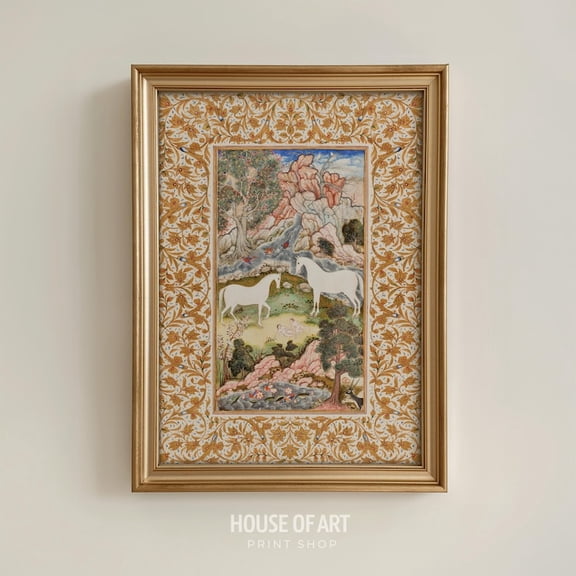 Antique Persian Wall Art, Gold Mughal Art Print, Vintage Pakistani Indian Poster, Pakistan Wall Decor 12x18 UNFRAMED