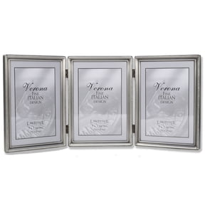 Antique Pewter 5x7 Hinged Triple Picture Frame - Bead Border Design