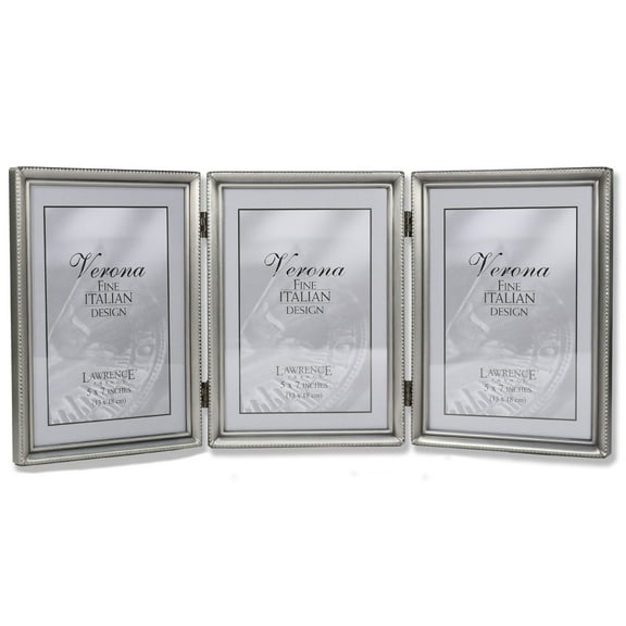 Antique Pewter 5x7 Hinged Triple Picture Frame - Bead Border Design