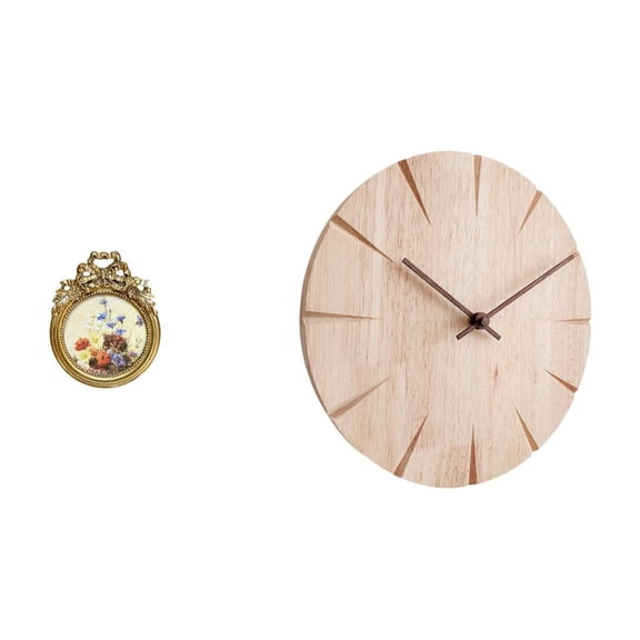 Antique Photo Frame Round Wall Clock Decorative Resin Material for Office Gallery Home Use