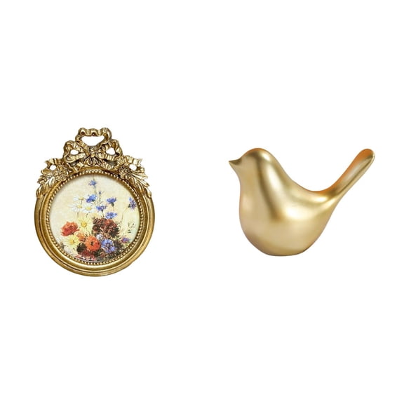 Antique Picture Frame Ornate Bird Statue Resin Material Desktop Wall Display for Living Room Bedroom Decor