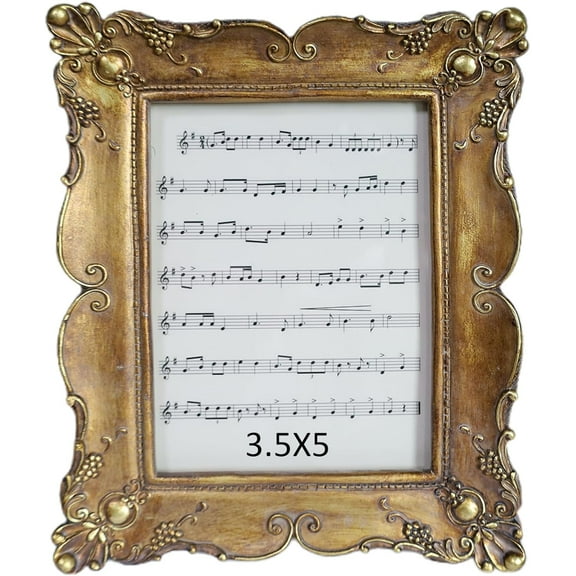 Antique Picture Frame Vintage Photo Frame with Resin and HD Glass, Gold Table Decor for Home, Christmas Home Decor for Tabletop (Vintage Gold, 3X5)