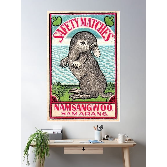Antique Platypus Matchbox Label Poster Wall Art, Modern Wall Decor For Living Room Bedroom, 8x12 UNFRAMED