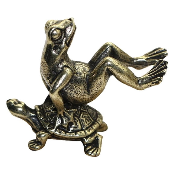 TOP! Antique Play Brass Tortoise Frog Miniature Statue Decoration Desk Home Bronze Sculpture