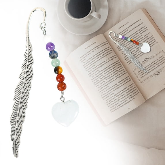 Antique Plume Shaped Bookmark with Pendant Lightweight Bookmark Craft for Decor Present for Book Lovers Teens Men Women (White) 0.78x4.33"