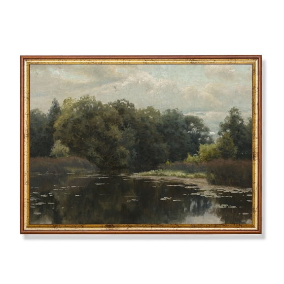 Antique Pond Landscape Rustic Forest Reflection Home Decor, 16x24 UNFRAMED