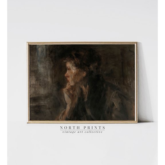 Antique Portrait Dark Farmhouse Unframed Paper Print