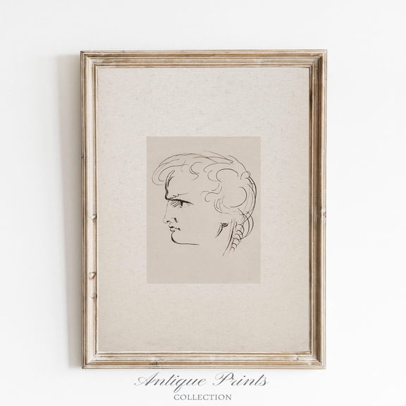 Antique Portrait Sketch, Vintage Man Drawing, Neutral Line Art Sketch,, Unframed Poster Size 24x36