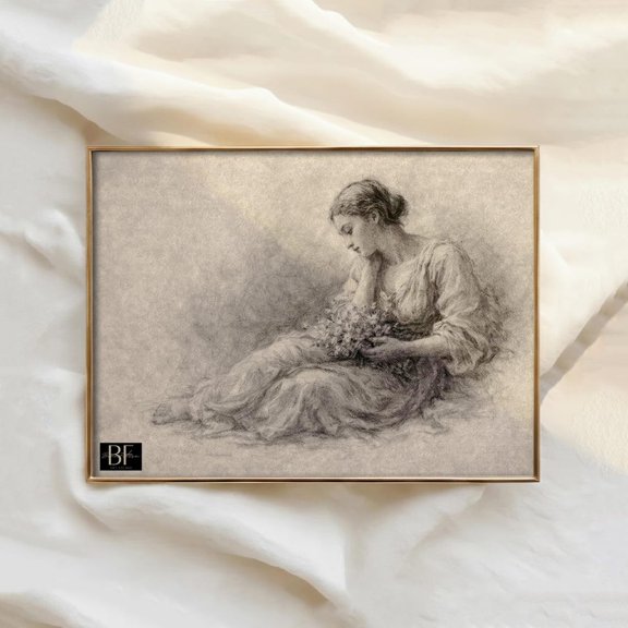 Antique Portrait Sketch Woman Drawing Vintage Study