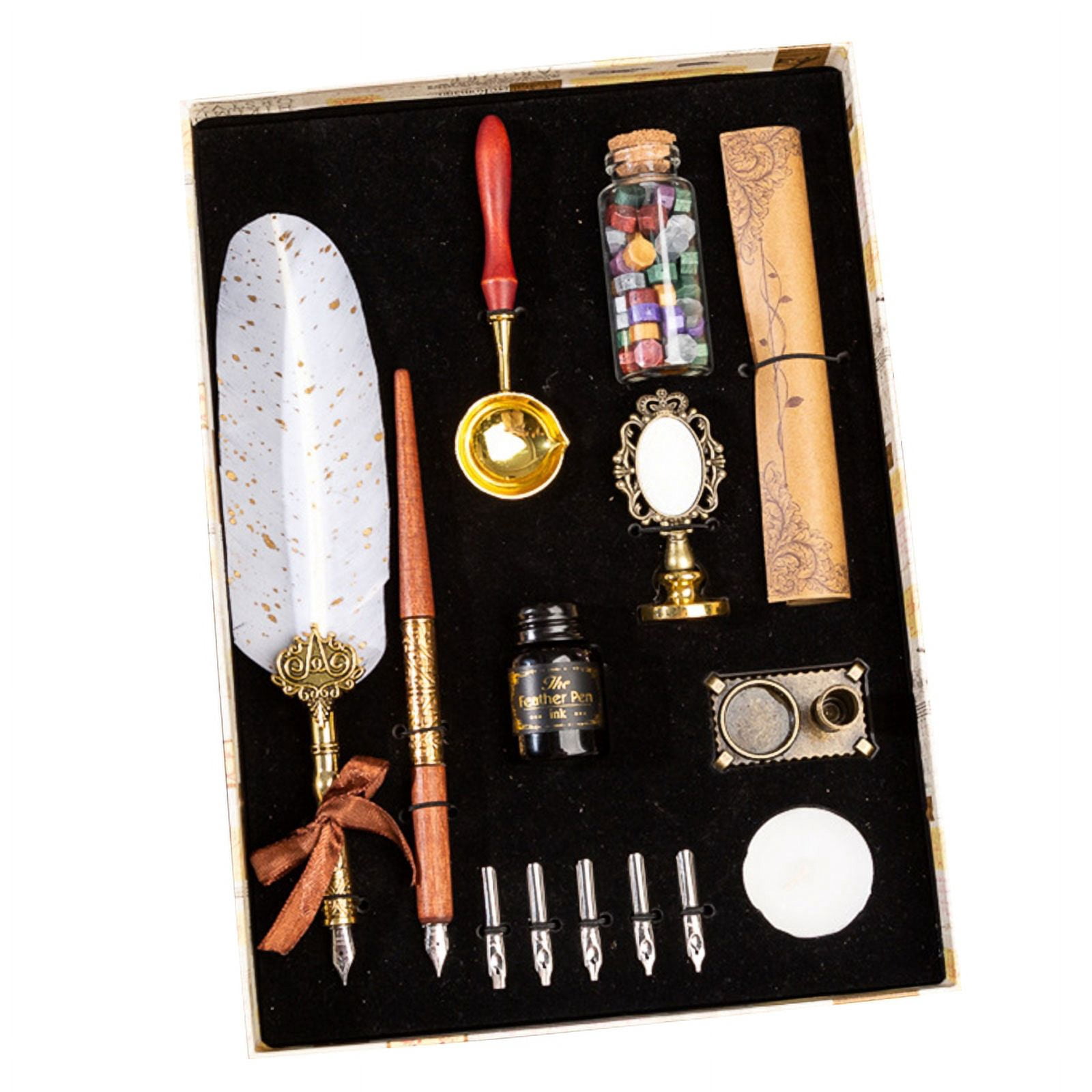 Antique Quill Dip Pen Set with 15ml Ink Bottles 5 Pen Nibs Gift Calligraphy Kit
