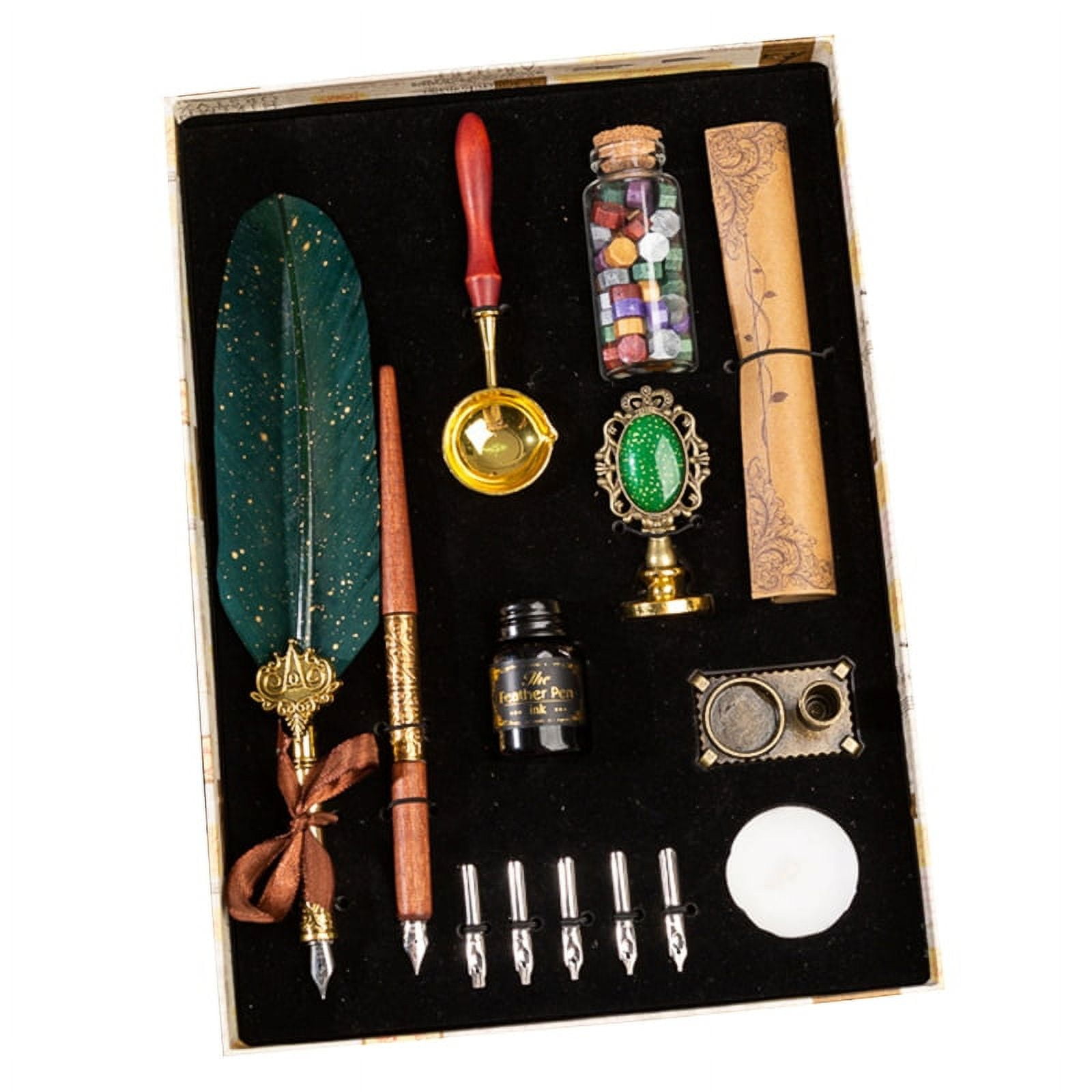 Antique Quill Dip Pen Set with 15ml Ink Bottles 5 Pen Nibs Gift Calligraphy Kit