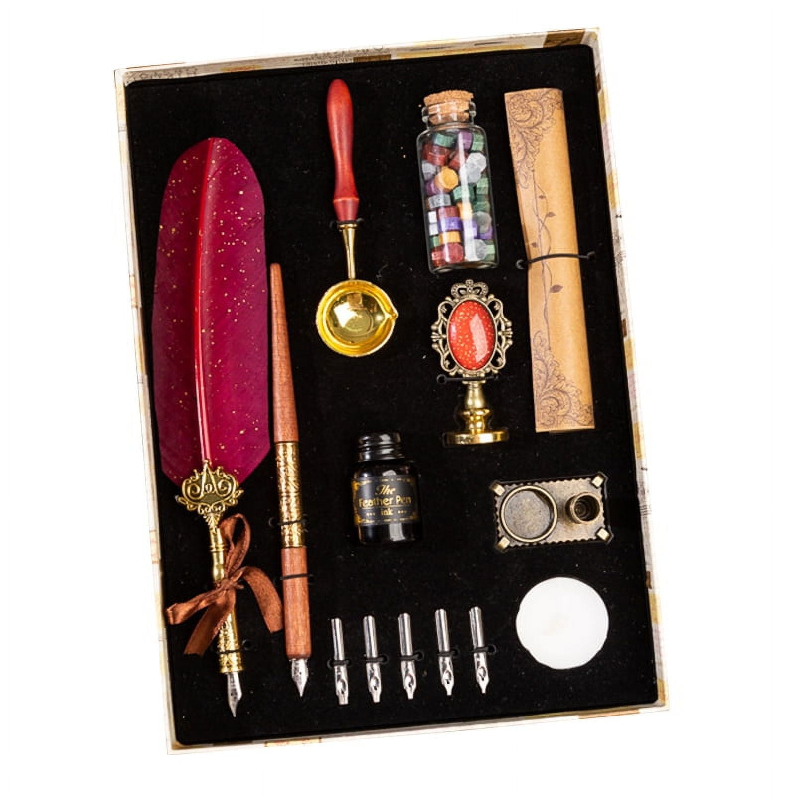 Antique Quill Dip Pen Set with 15ml Ink Bottles 5 Pen Nibs Gift Calligraphy Kit