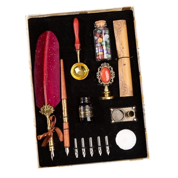 Antique Quill Dip Pen Set with 15ml Ink Bottles 5 Pen Nibs Gift Calligraphy Kit