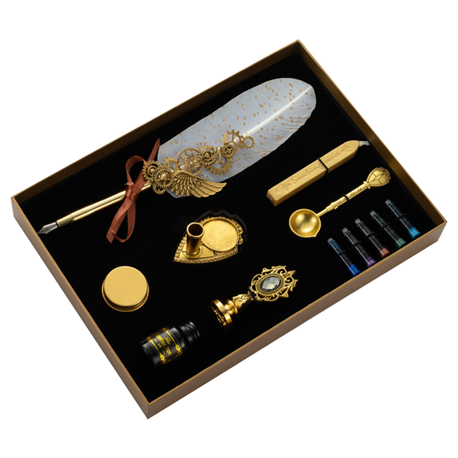 Antique Quill Dip Pen Set with 5 Colorful Ink Sacs for Ideal for Gothic ...
