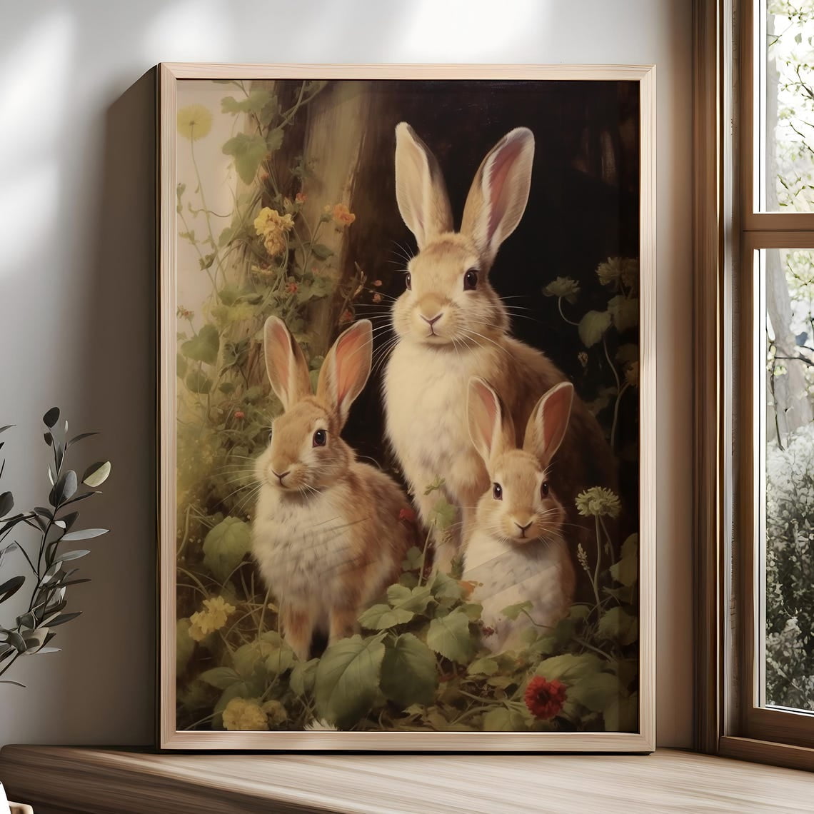 Antique Rabbit Painting, Family Bunny Wall Art Poster, Dark Academia ...