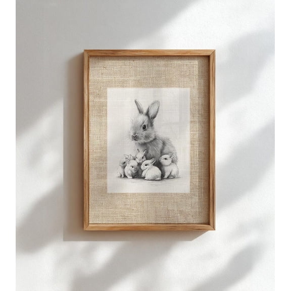 Antique Rabbit Sketch Woodland Nursery Decor Vintage Linen Bunny Spring Portrait Decor Unframed Paper Print