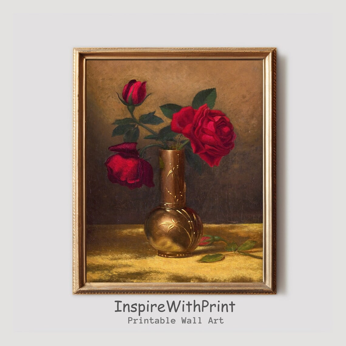 Antique Red Rose Still Life , Moody Red Flower Poster Artful Rose Wall ...