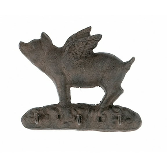 Antique Repro Cast Iron Angel Pig Key Rack Hook Wall Decor