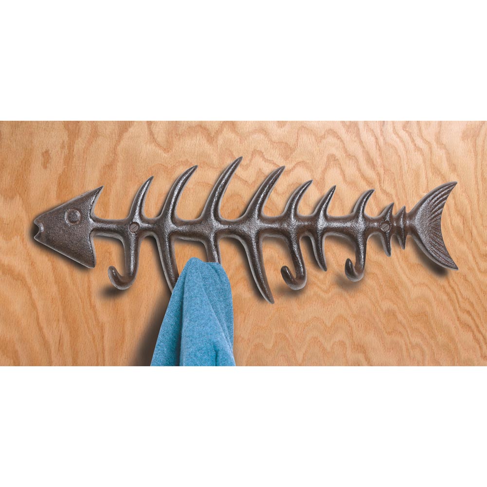 cast iron fish hook Comfify Rust Brown Bones Wall Rack  4 Hooks, Screws Sturdy construction Black in color Mounting hardware included Antique Reproduction Cast Iron Fish