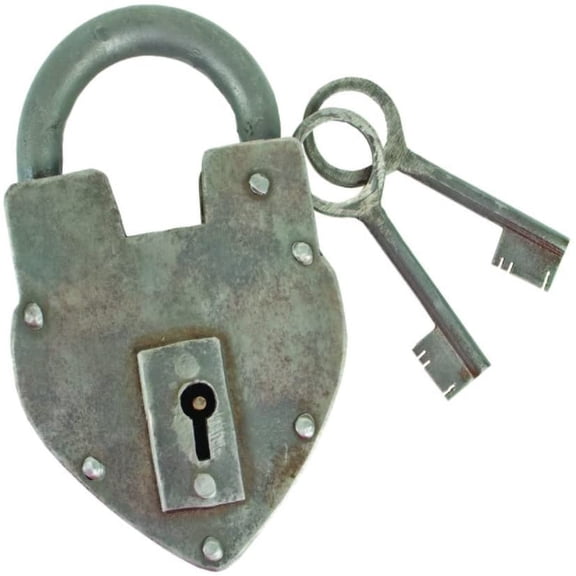 Antique Reproduction Heart Padlock with 2 Skeleton Keys by Upper Deck