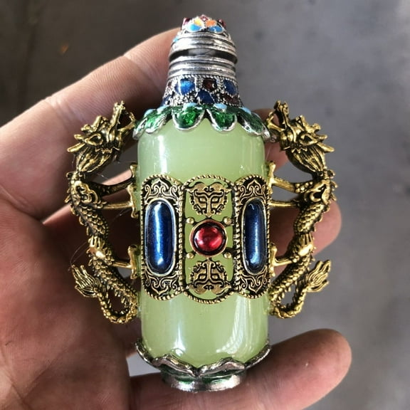 Antique Retro Collection PureCopper Shuanglong Handicraft Inlaid Luminous Double