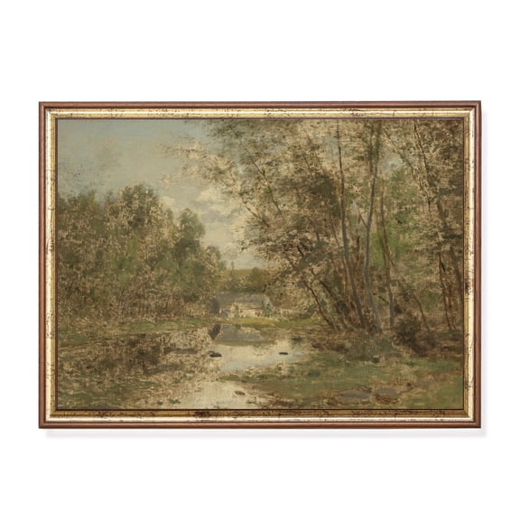 Antique River Landscape Vintage French Countryside Rustic Cottage Impressionist Rustic Landscape Farmhouse Country Nature Wall Decor Unframed Paper Print