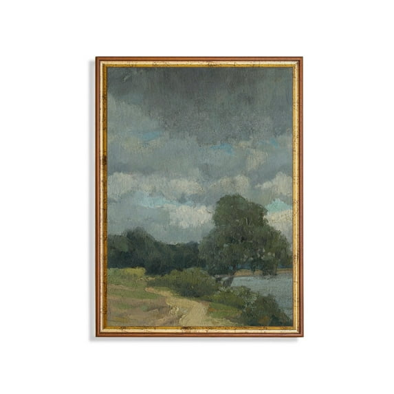 Antique Riverside Landscape Moody Farmhouse Wall Art Home Decor, 24x36 UNFRAMED