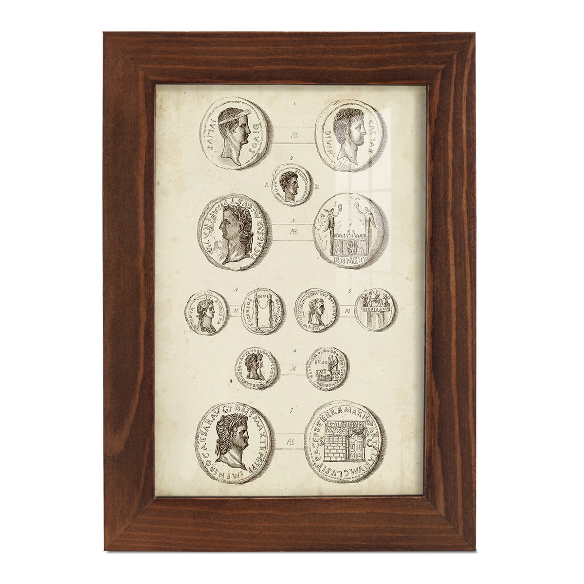Antique Roman Coins I -Framed Print w/glass-Chestnut