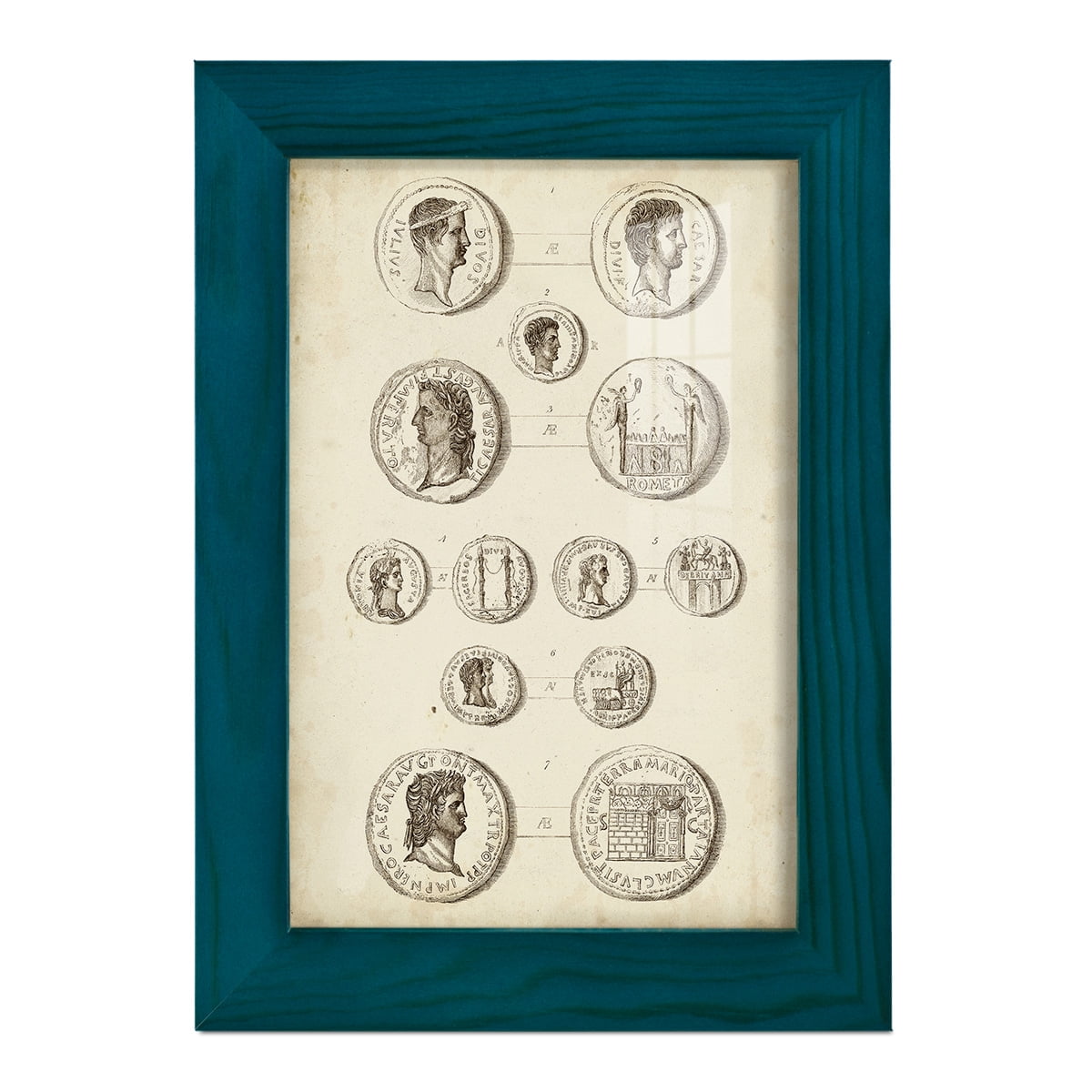 Antique Roman Coins I -Framed Print w/glass-Ocean Blue