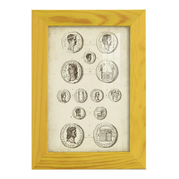 Antique Roman Coins I -Framed Print w/glass-Sunflower Yellow
