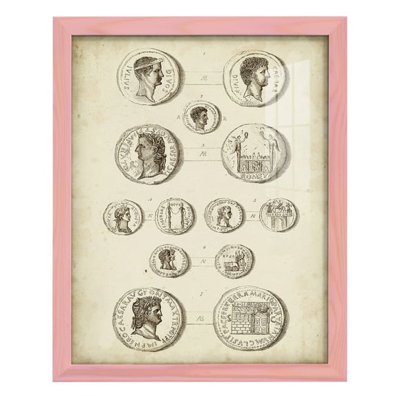Antique Roman Coins I -Framed Print w/glass-Sunset Pink