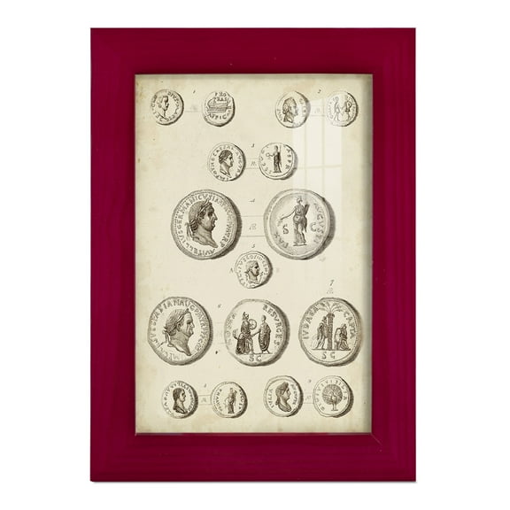 Antique Roman Coins III -Framed Print w/glass-Cherry Red