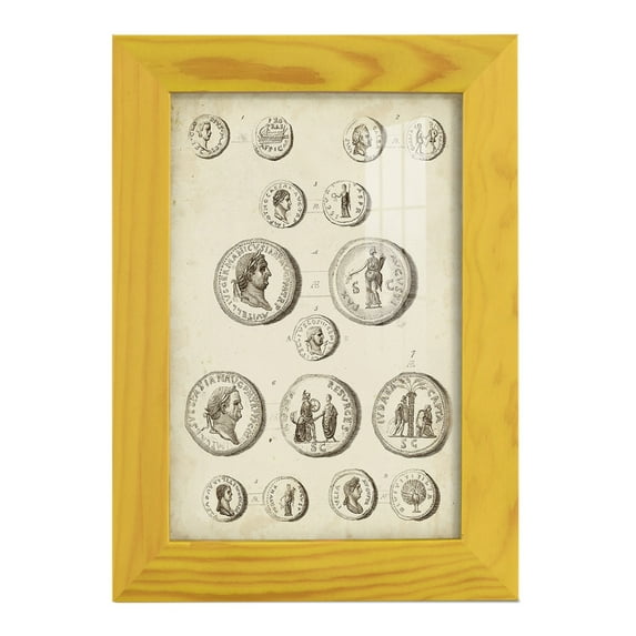 Antique Roman Coins III -Framed Print w/glass-Sunflower Yellow