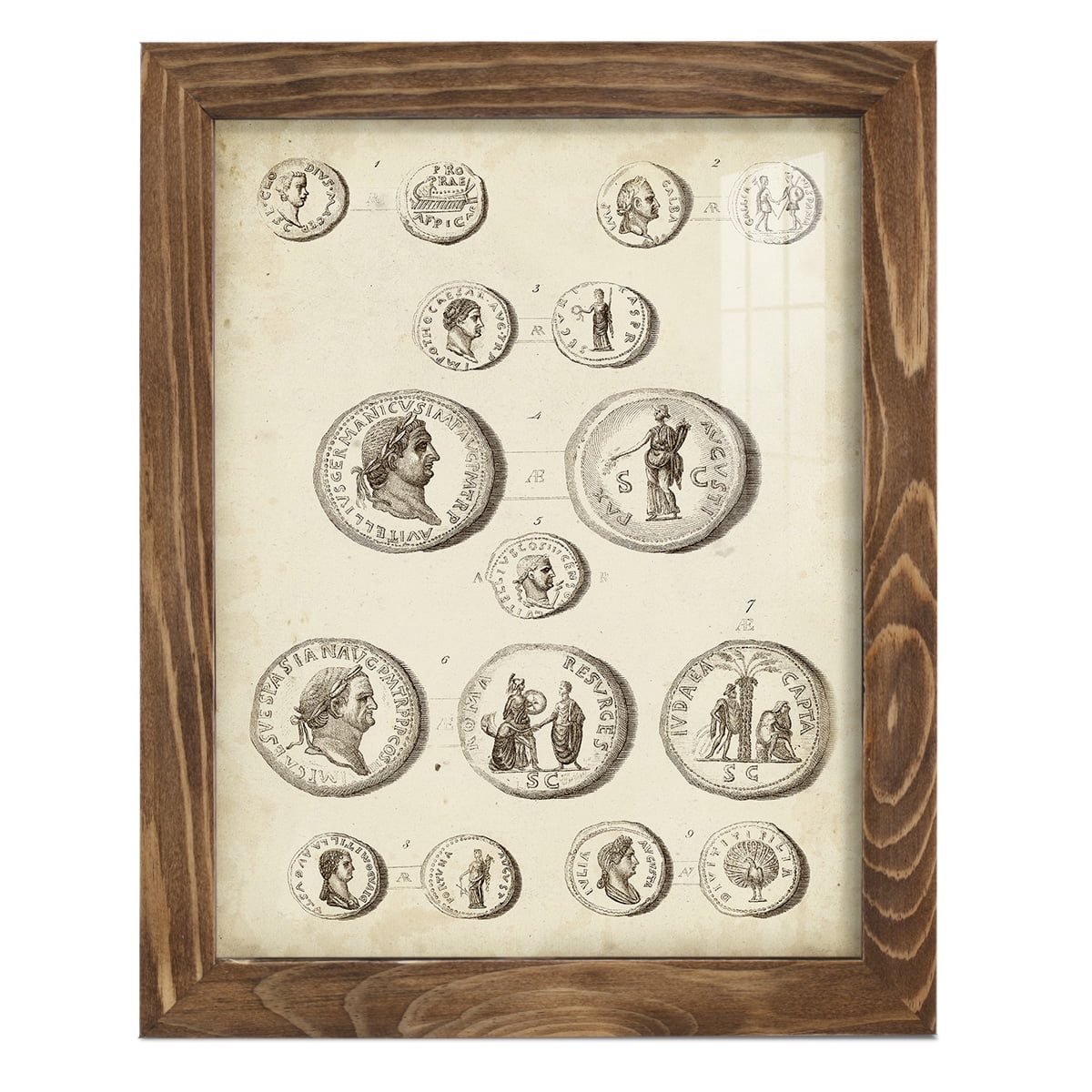 Antique Roman Coins III -Framed Print w/glass-Walnut