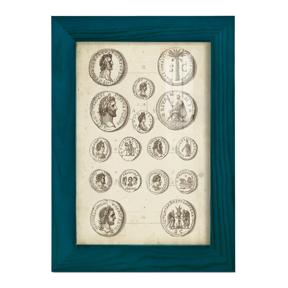 Antique Roman Coins IV -Framed Print w/glass-Ocean Blue