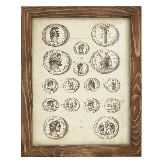 Antique Roman Coins IV -Framed Print w/glass-Walnut