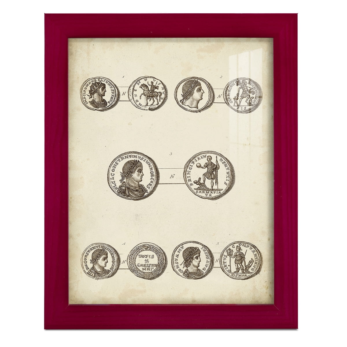 Antique Roman Coins V -Framed Print w/glass-Cherry Red