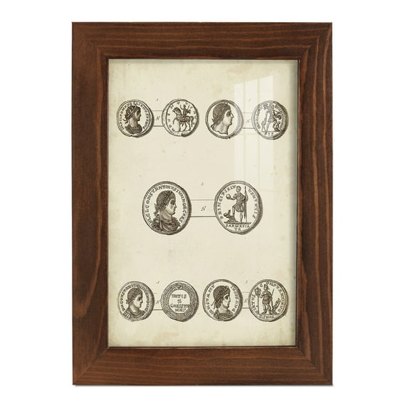 Antique Roman Coins V -Framed Print w/glass-Chestnut