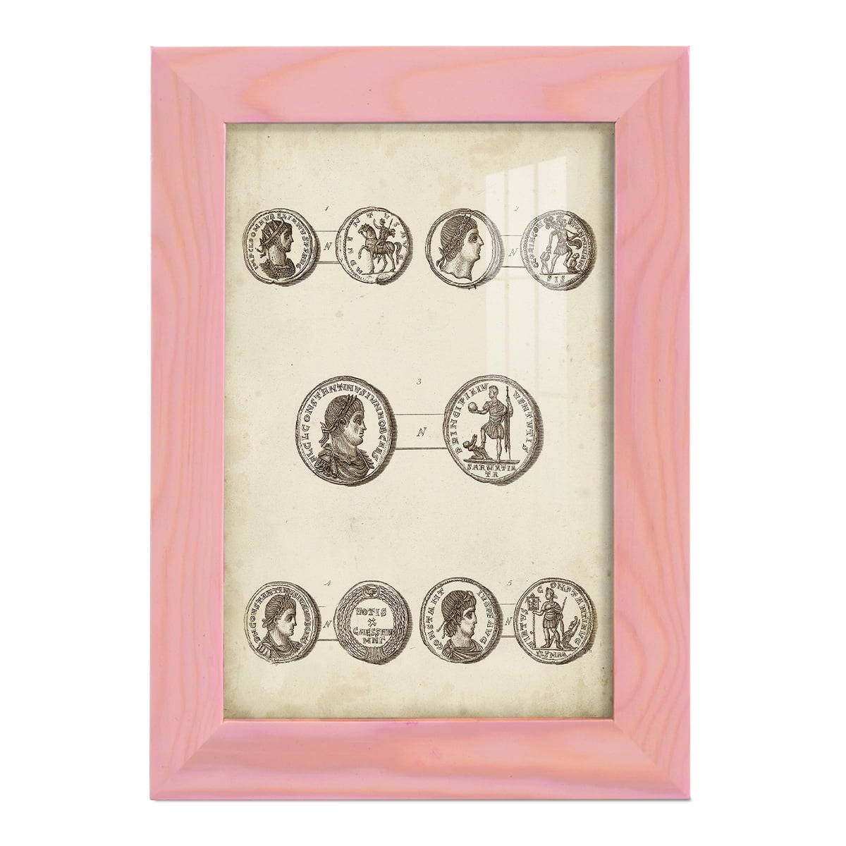 Antique Roman Coins V -Framed Print w/glass-Sunset Pink