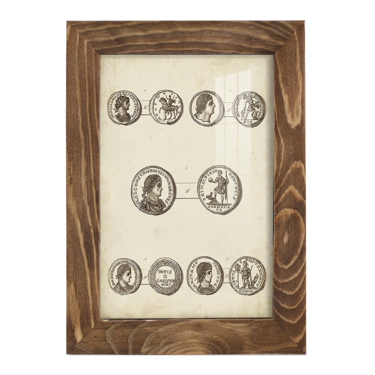 Antique Roman Coins V -Framed Print w/glass-Walnut